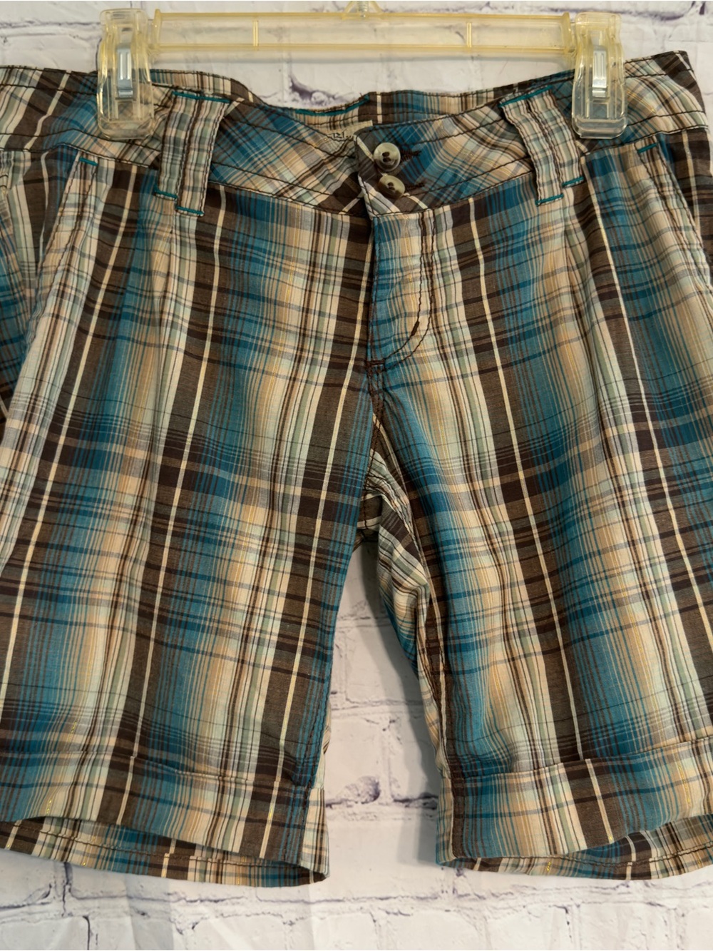 Paris Blues Teal, Brown & Cream Plaid Bermuda Shorts Sz 11